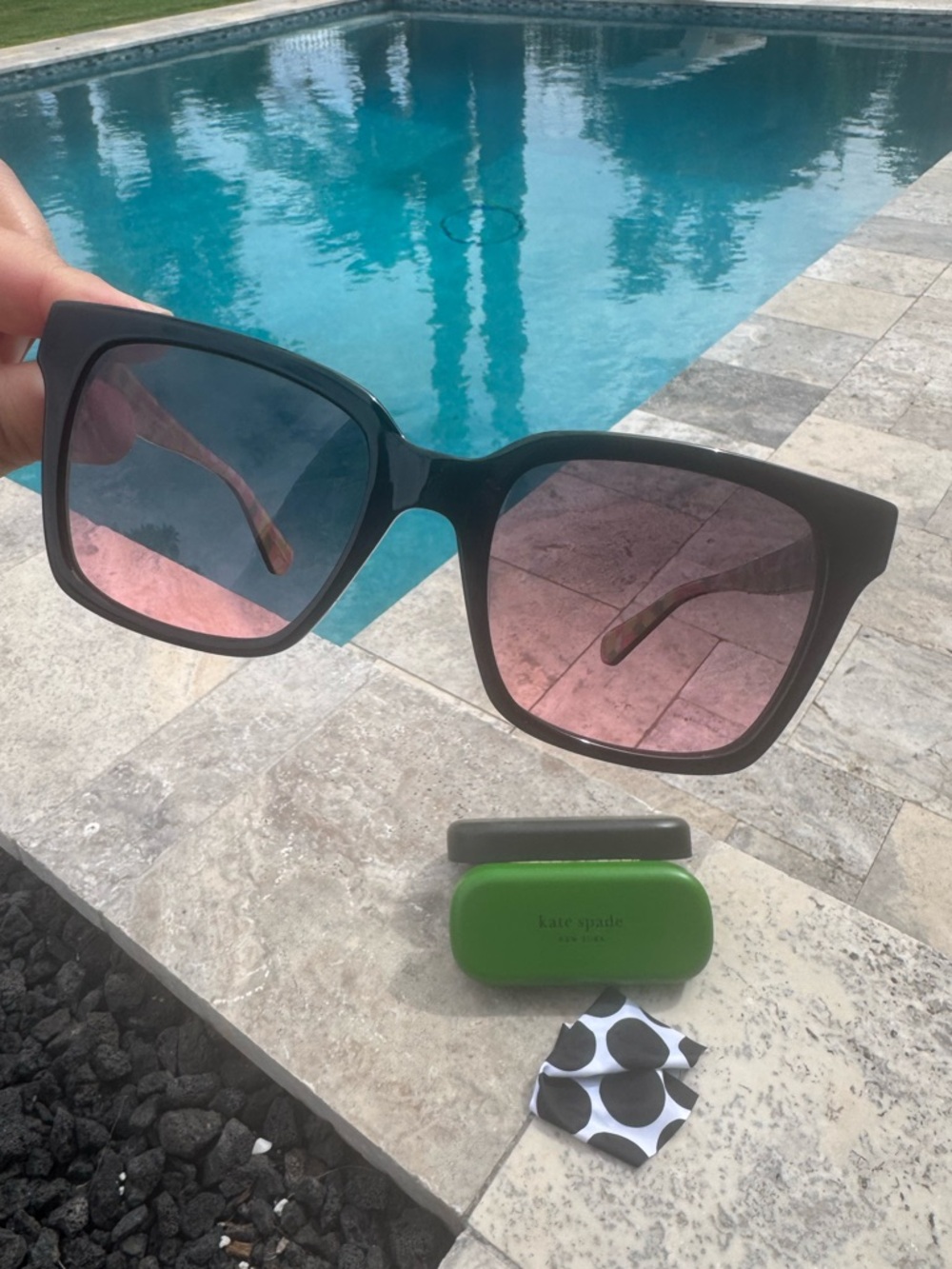 kate spade Black Frame Sunglasses with Pink Gradient Lenses